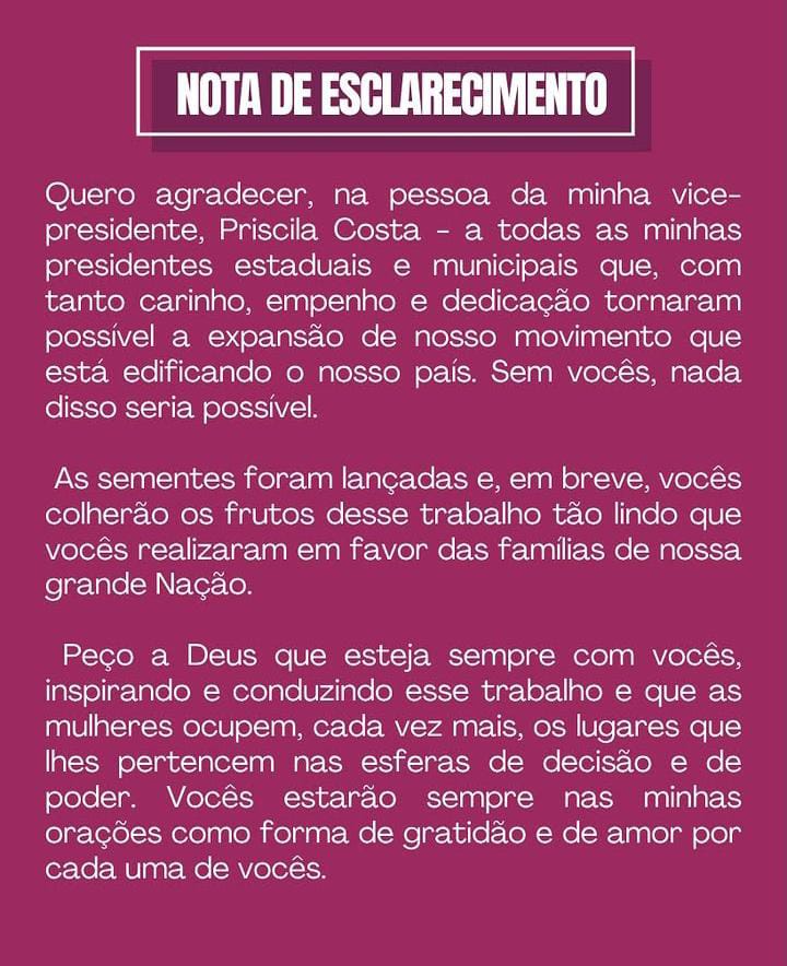 Agradecimento as presidentes estaduais e municipais do PL Mulher
